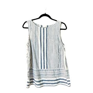 Linen J. Jill Top Size Medium White with Blue Stripes
